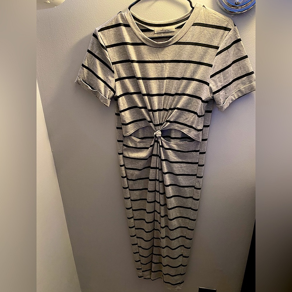black and grey stripped dress